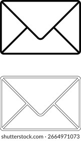 Duas ilustrações de arte em linha simples e nítidas de envelopes, um contorno preto sólido e outro com um contorno branco mais fino em um plano de fundo preto.