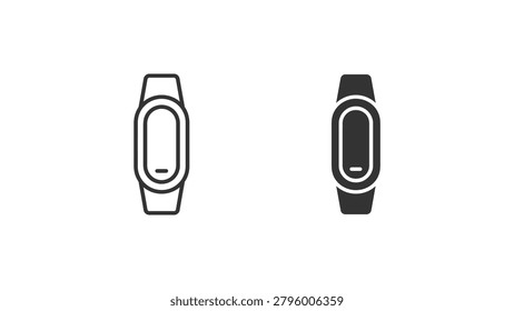 Two simple, clean line icons of a fitness tracker smartwatch band shown in light and dark versions, perfect for tech, health, and app design projects.