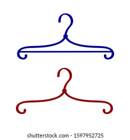 Two simple clothes hangers in a store or at home. Vector isolated flat illustration.