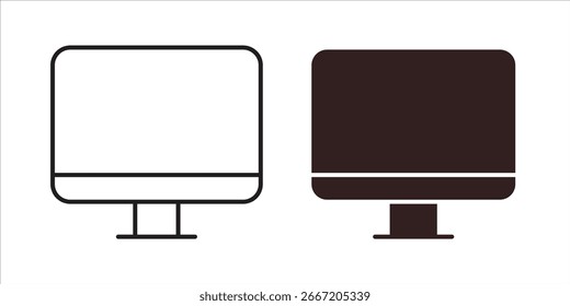 Two simple computer monitor icons, one black and one white, isolated on a white background. Minimalist design.