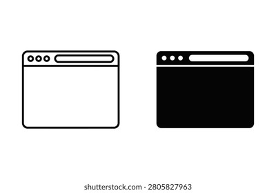 Two simple computer monitor minimal browser window vector icons with different screen displays side by side
