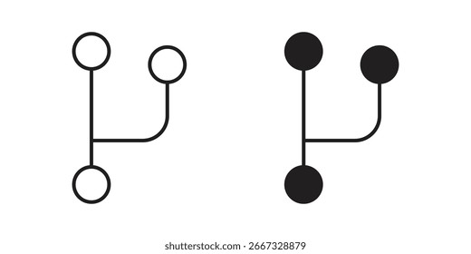 Dois ícones de conexão simples, um com círculos brancos e outro com círculos pretos, isolados em um fundo branco.