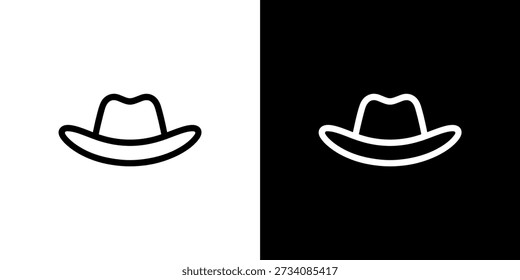 Dos iconos de sombrero de vaquero simples, uno blanco sobre negro y uno negro sobre blanco.