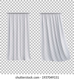 Two simple curtains in white transparent color. Vector 3d realistic illustration.