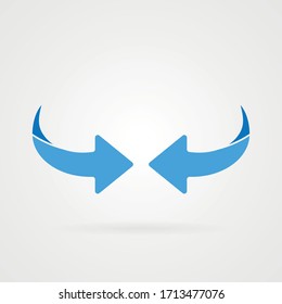 Two simple curved blue arrows icon with shadow.
