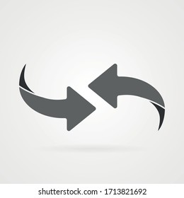 Dos simples flechas grises curvadas con sombra.