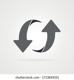 Two simple curved gray arrows icon with shadow.