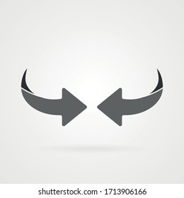 Two simple curved gray arrows icon with shadow.