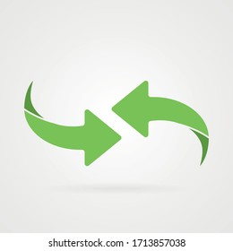 Two simple curved green arrows icon with shadow.