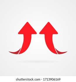 Zwei einfache, runde rote Pfeile Symbol mit Schatten.