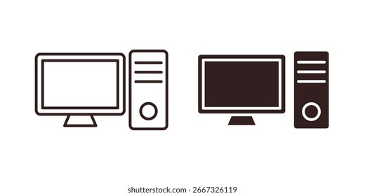 Two simple desktop computer icons, one in line art and one solid black, isolated on white.