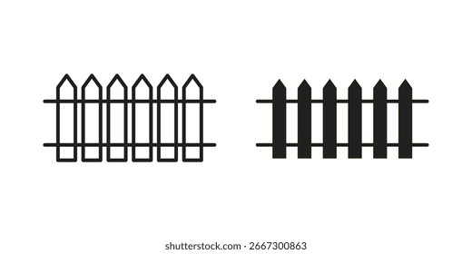 Dos iconos de valla simples: una línea de arte, un negro sólido. Aislado en blanco.