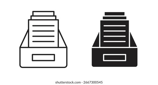 Two simple file folder icons, one black and one line art, each containing documents, isolated on white.