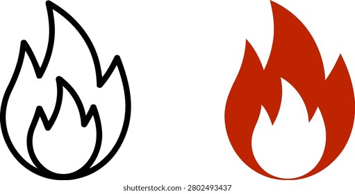 Two simple fire flame graphic elements in solid red and black outline styles for web UI design.