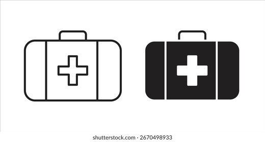 Dos iconos simples del equipo de primeros auxilios, uno negro y un contorno, aislados en blanco. Perfecto para App médicos o Sitios web.