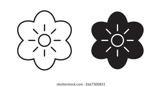 Dos iconos de flores simples, una línea de arte y un sólido negro, aislado en blanco. Perfecto para un diseño o marca App.
