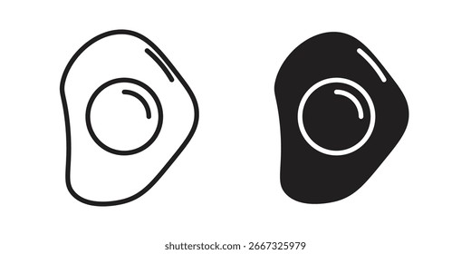 Dos iconos simples de huevo frito: una línea de arte, un negro sólido. Aislado en blanco.