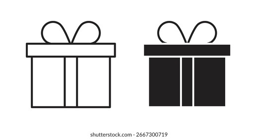 Dos iconos simples de la caja de regalo, un arte de la línea y uno llenado, aislado en blanco. Perfecto para Sitios web, App y presentaciones.