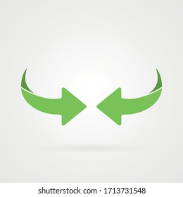 Dos simples flechas curvadas verdes con sombra.