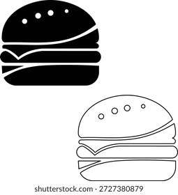 Dois ícones de hambúrguer simples em preto e branco em um plano de fundo transparente