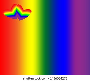 Two simple heart vectors on a rainbow gradient mesh background. The rainbow hearts symbolizes love and equal rights for gays and lesbians 