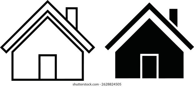 Two simple house icons representing real estate homes and conceptual housing