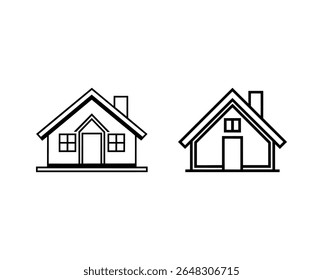 Two simple house icons with roofs and windows in a clean outline silhouette style