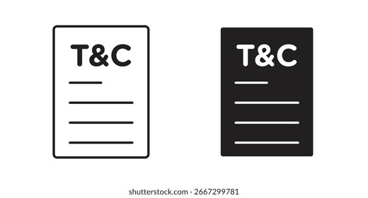 Two simple icons depicting Terms and Conditions documents, one in black and one in white, isolated on white.