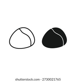 Two simple icons of a smooth pebble or stone, outline and solid