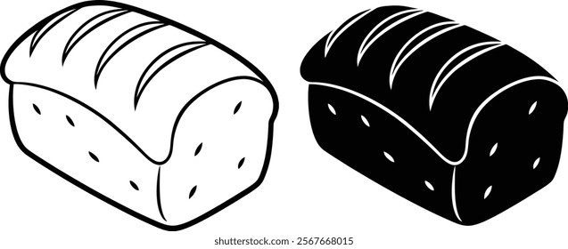 Two simple illustrations of a loaf of bread. One is an outline drawing, the other is solid black. Both show scored top.