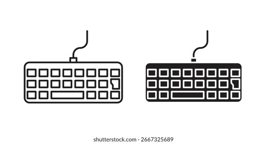 Zwei einfache Tastatursymbole, ein Zeilenkunst und ein gefülltes, einzeln auf Weiß. Perfekt für digitales Design.