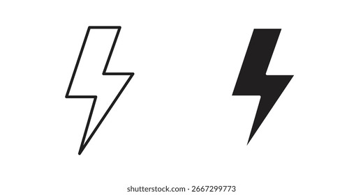 Two simple lightning bolt icons, one outline and one filled, isolated on white.