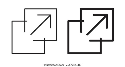 Dois ícones simples de arte de linha representando uma função de expansão ou maximização, isolados em branco.