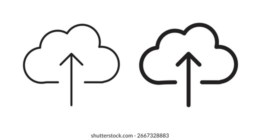Two simple line art icons depicting cloud upload. Perfect for websites or apps.