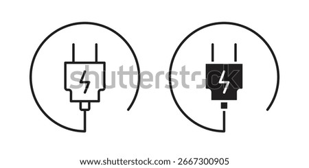 Two simple line art icons of electrical plugs inside circles, isolated on white.