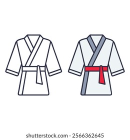 Two Simple Line Art Illustrations of Traditional Martial Arts Kimonos.