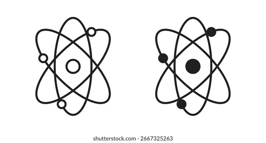 Two simple line art illustrations of atom models, isolated on white. Perfect for science, education, or technology projects.