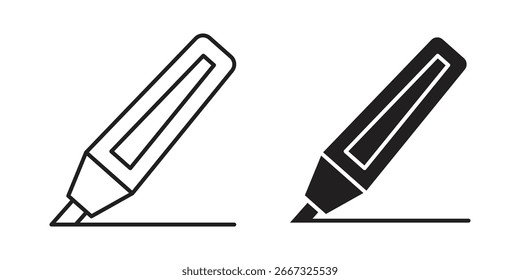 Zwei einfache Linien-Art-Marker-Symbole, die eine Linie zeichnen, einzeln auf weiß.