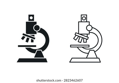 Two simple line art microscopes with different eyepiece and stage designs on transparent background
