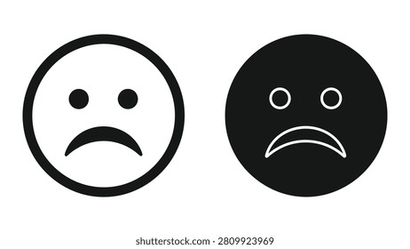 Two simple line art outline faces showing sad and unhappy emotions with downturned mouths and closed eyes.