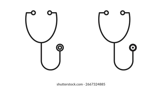 Dois ícones simples de estetoscópio de arte de linha isolados em um fundo branco. Perfeito para projetos médicos ou de saúde.