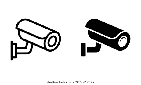 Two simple line art surveillance cameras icons on transparent background