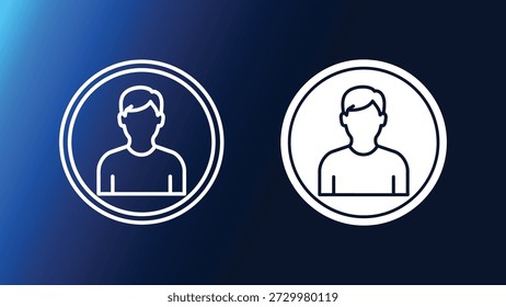 Dos iconos simples del perfil del usuario del arte de línea en fondo azul degradado