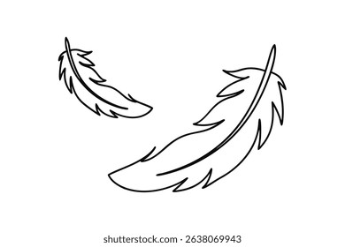 Two simple line drawings of delicate feathers