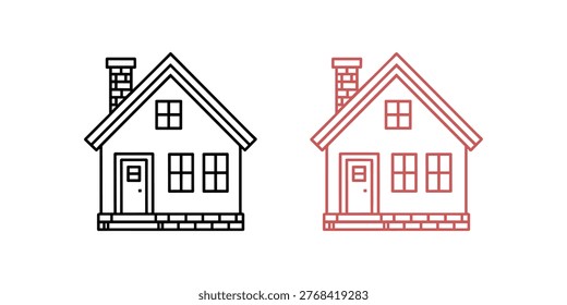 Two simple line houses one black and white one red on white background home building architecture dwelling 