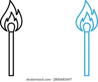 Two simple line icons of burning matches with fire flames