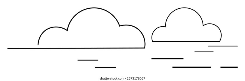 Two simple line-drawn clouds with horizontal lines, evoking a calm, serene sky. Ideal for weather apps, nature blogs, design projects, educational materials, minimalist decor, childrens books