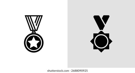 Dos iconos de medalla simples; uno cuenta con una estrella, el otro una explosión de sol. Diseño limpio y minimalista ideal para premios, logros y reconocimientos en Sitios web o materiales de marketing.