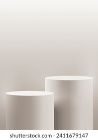 Two simple and minimal white podiums for display products on a white background