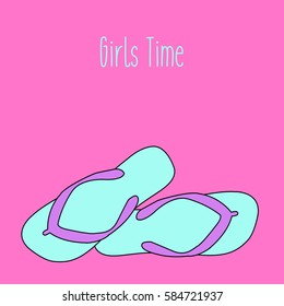 Two simple modern untidy flip-flops with space & with text girls time & girls color